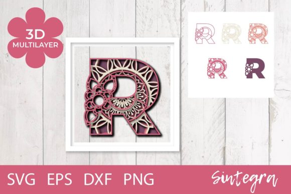 3D Floral Letter R Mandala Layer SVG for Creative Sellers