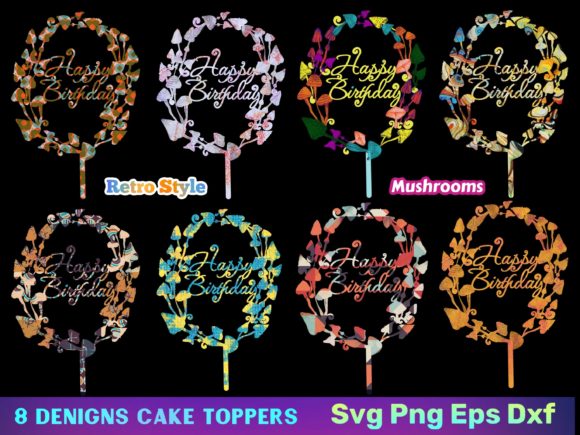 3D SVG Cake Toppers Mushrooms Retro: Laser-Cut Elegance for Vintage-Themed Design Projects