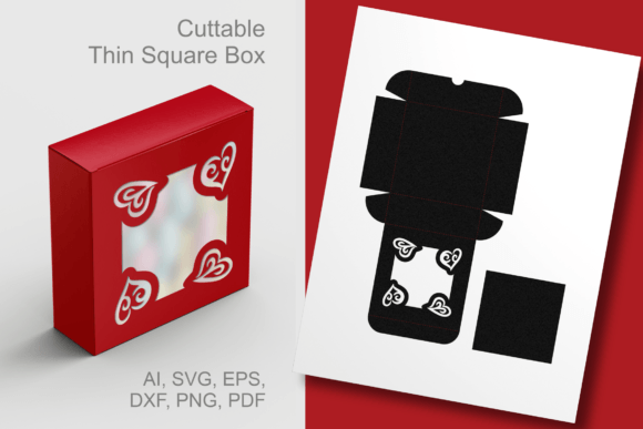 Hearts in Corners Thin Square Favor Box: A 3D SVG Shape That Elevates Brand Packaging and Holiday Promotions
