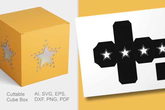 Star Windows Cuttable Cube Favor Box SVG: A 3D Design for Festive Packaging and Branding
